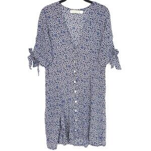 Anthropologie BEACHGOLD Women Shirt Button Dress MEDIUM Floral Vneck‎ Tie Sleeve
